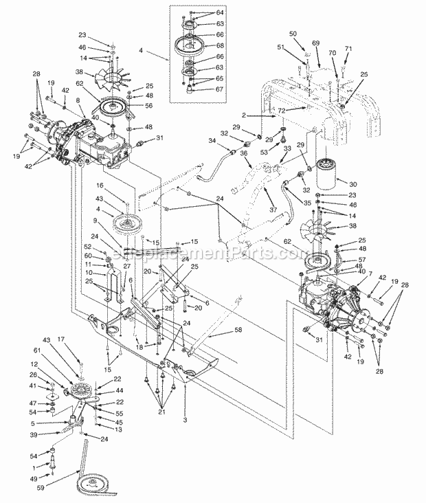 Hydraulic Drive, Lines & Filter W/Hydraulic M Diagram and Parts List for Z42 53AC305G100 Cub Cadet Lawn Mower